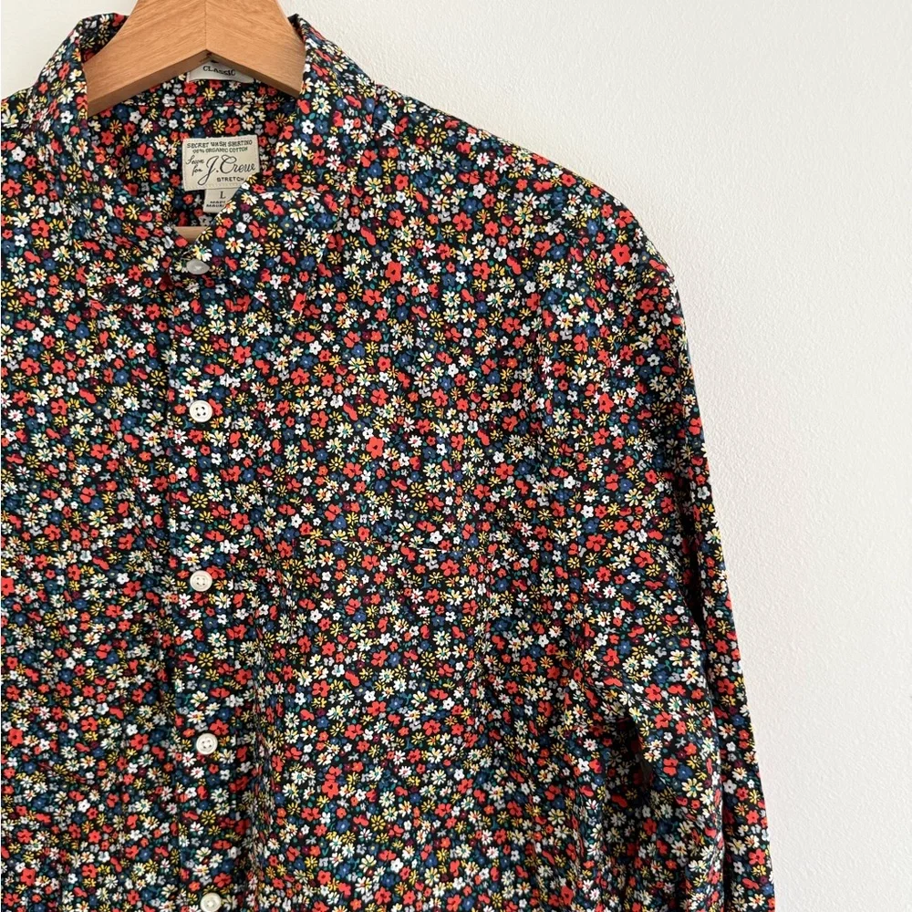 J. Crew Retro Floral Long Sleeve Classic Fit Button Down Large